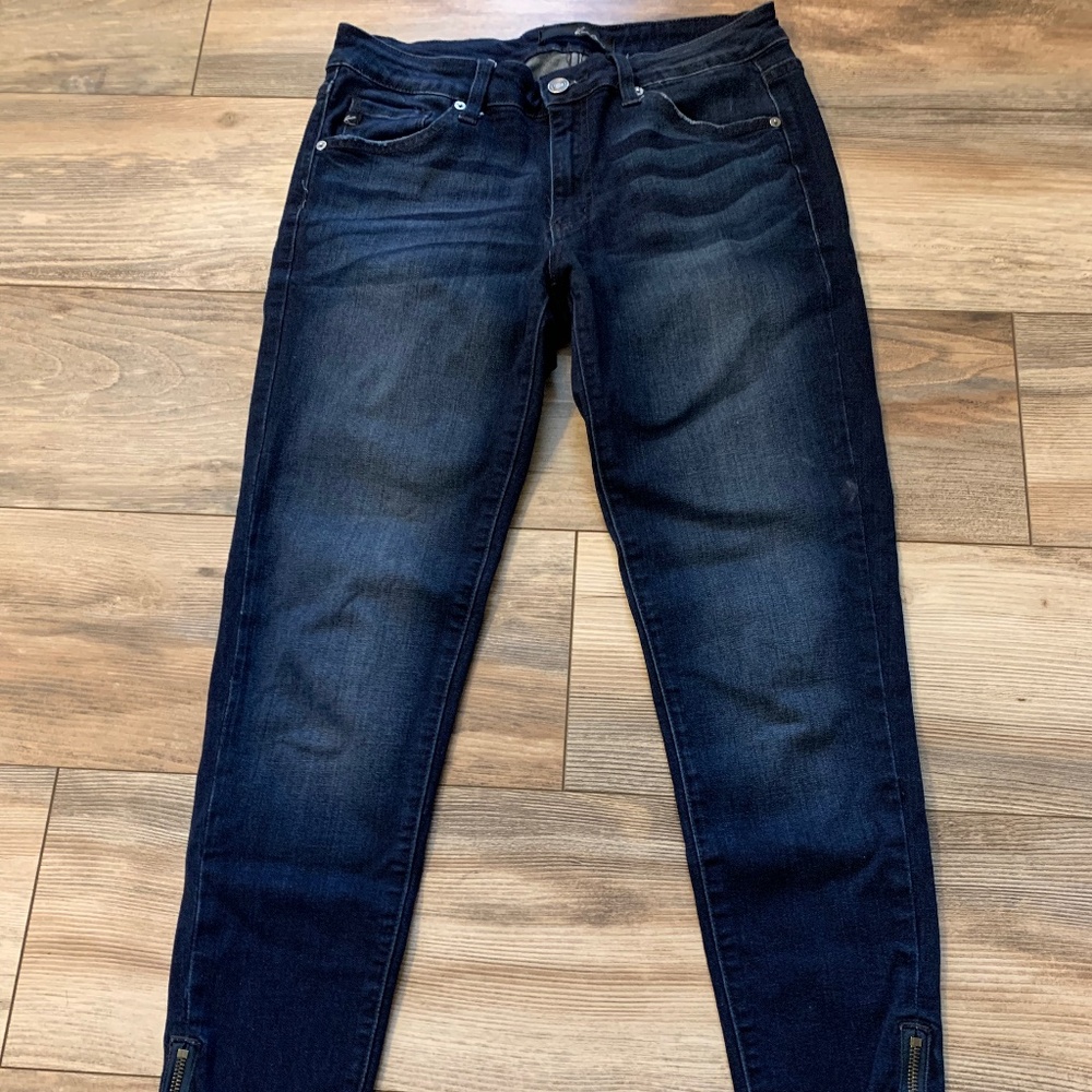 Kancan Dark Washed Distressed Raw Hem Skinny  Denim Jeans